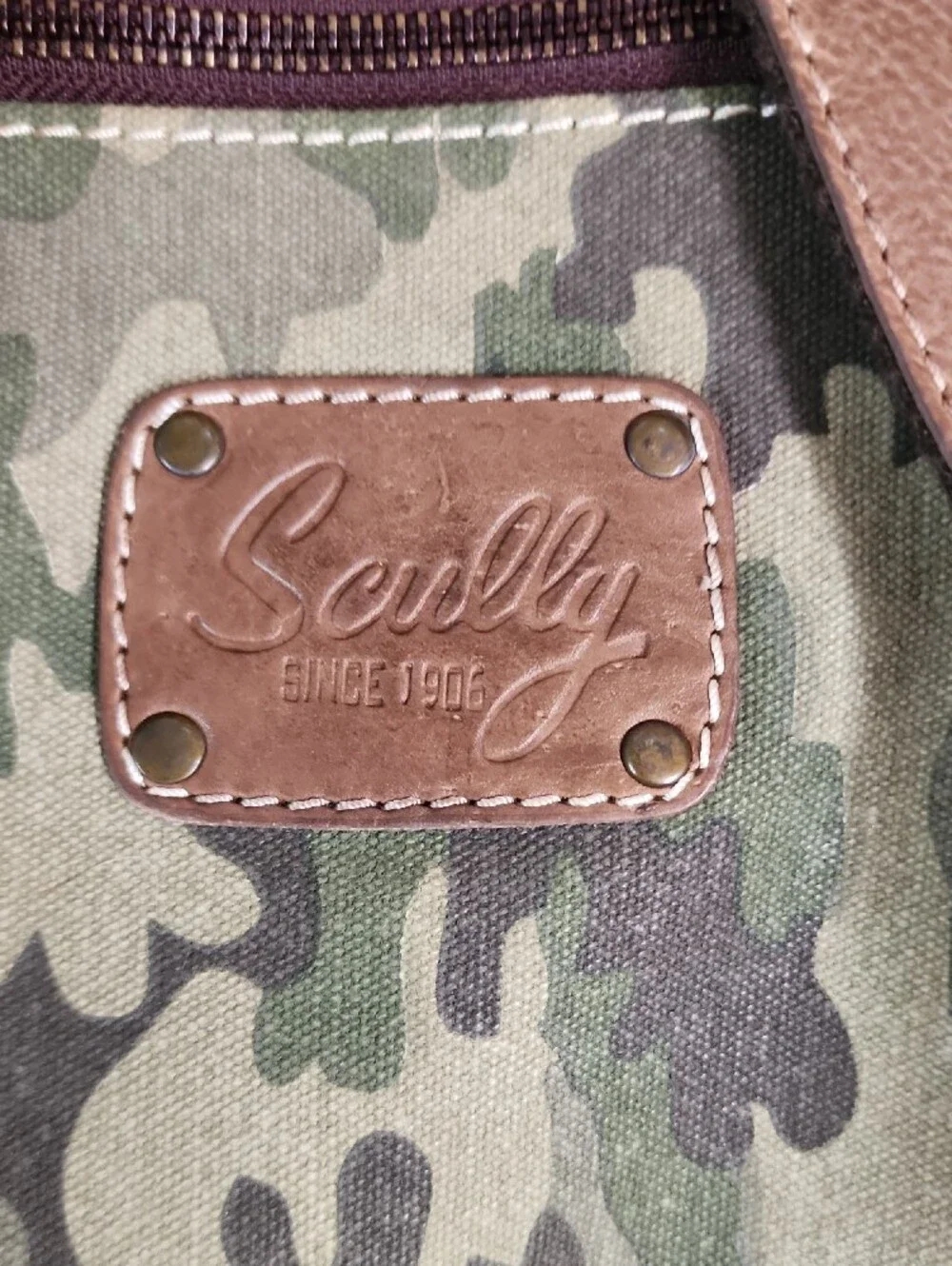 Scully Camouflage & Leather Ranger Canvas Backpack with Brown Trim